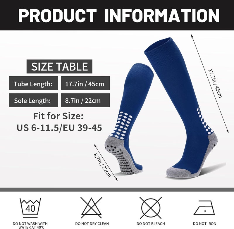 Regilt 3 Pairs Grip Soccer Socks Men Cushioned Non Slip Football Basketball Sports Socks Knee High Long Socks - Image 2